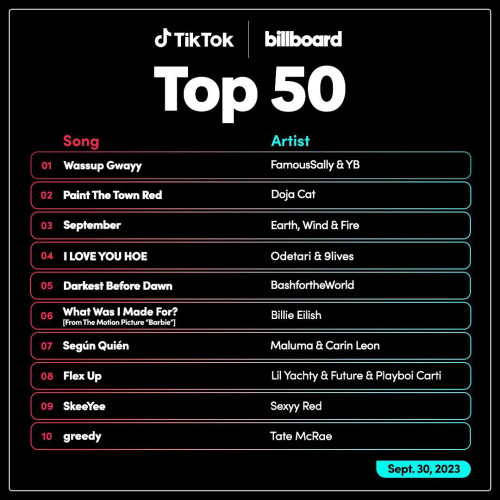 TikTok Billboard Top 50 Singles Chart (30.09.2023)